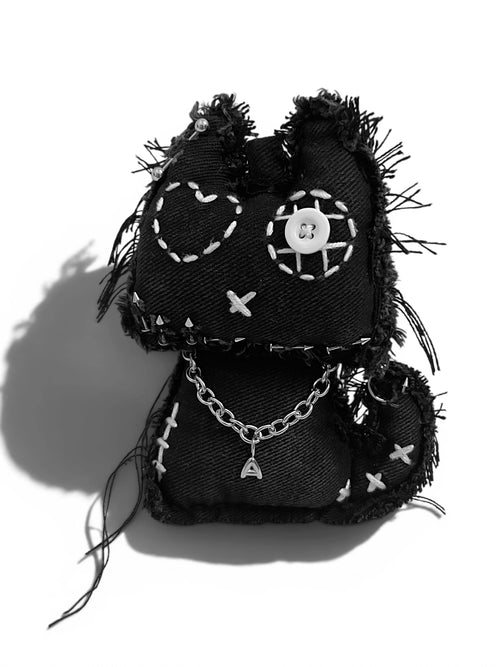 denim black cat bag charm punk